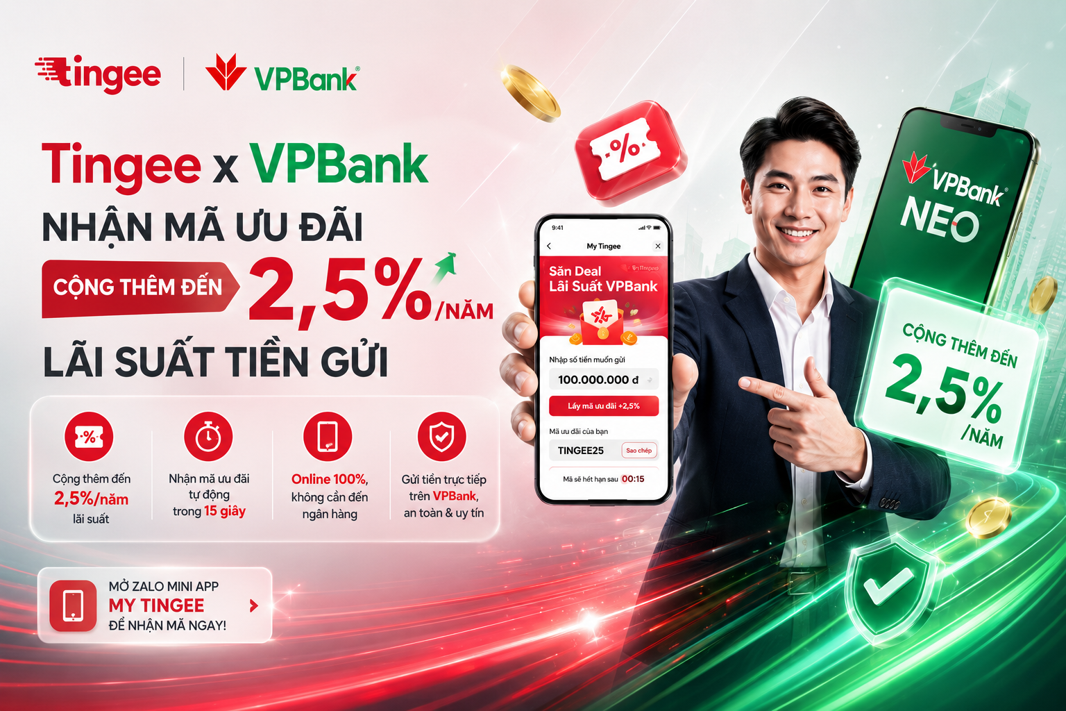 Tingee x VPBank: Săn mã ưu đãi, cộng thêm đến 2,5%/năm lãi suất tiền gửi